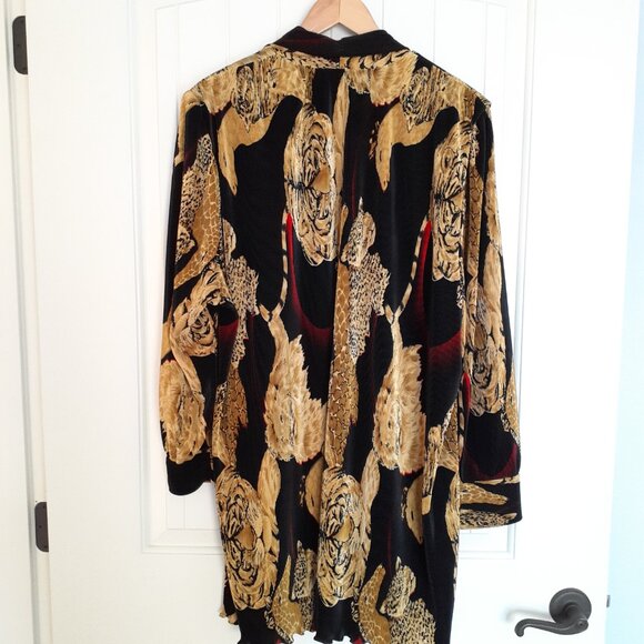LS Collections Accordion Pleat Open Front Novelty Lion Tiger Jacket Black Size L - Picture 2 of 14